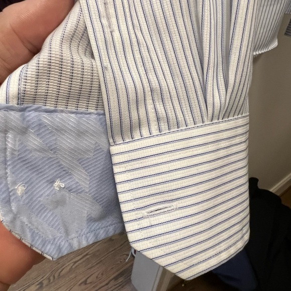 Egara XL men’s shirt white with blue vertical stripe. - Picture 3 of 4